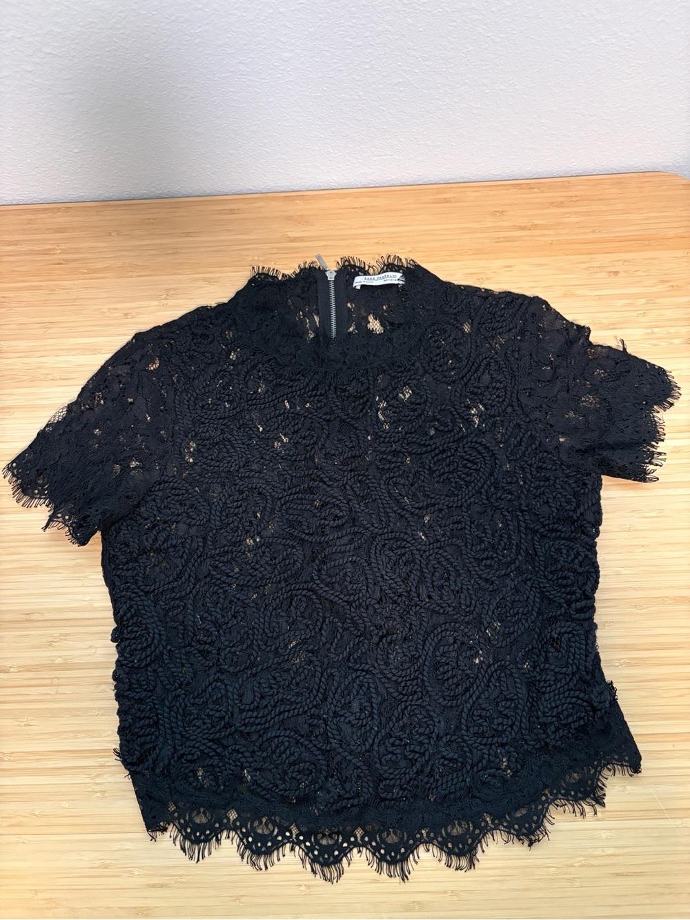 Zara Black Lace Crochet Short Sleeve Top
